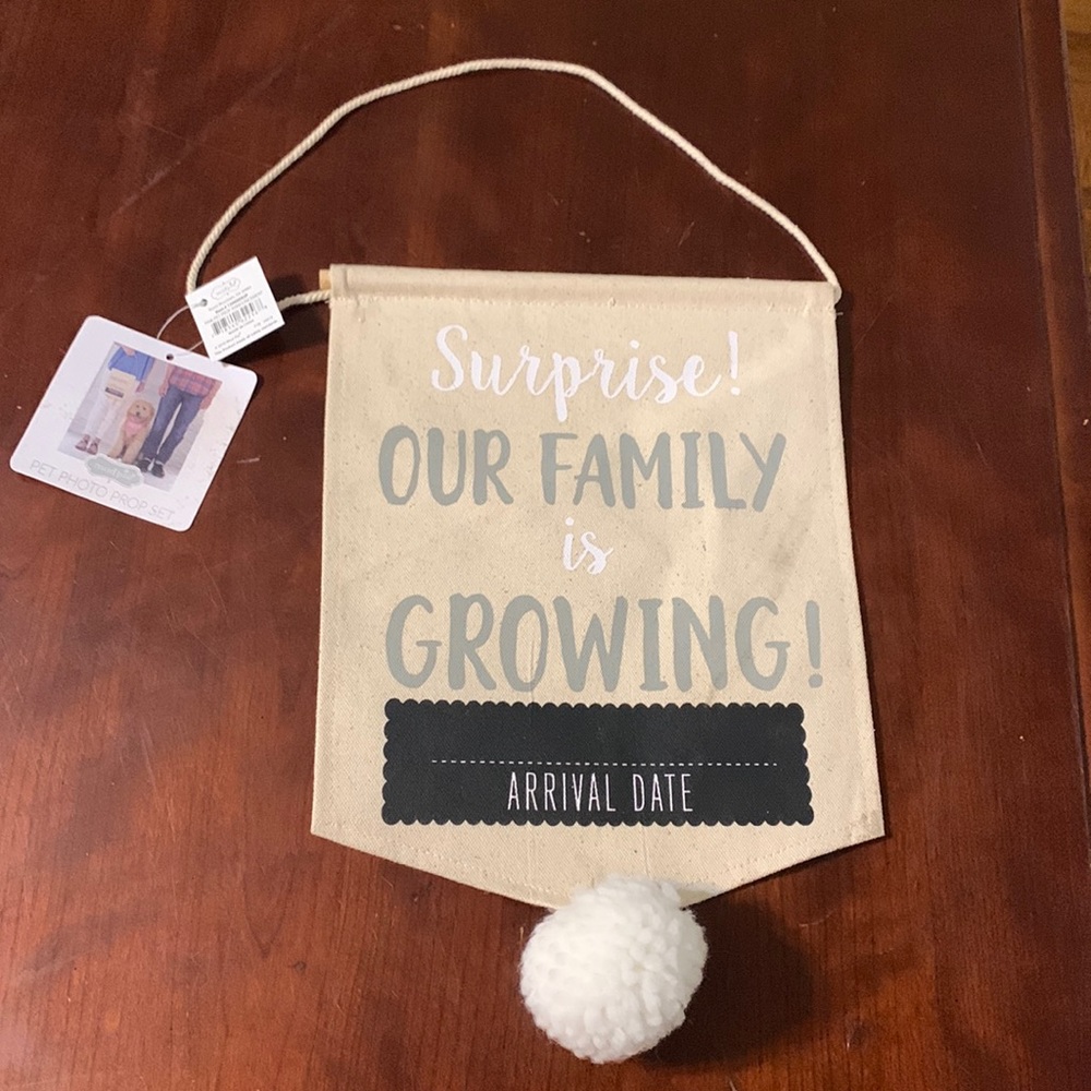 Pet photo prop set Announcement Growing Our Family. Mud Pie With Tags